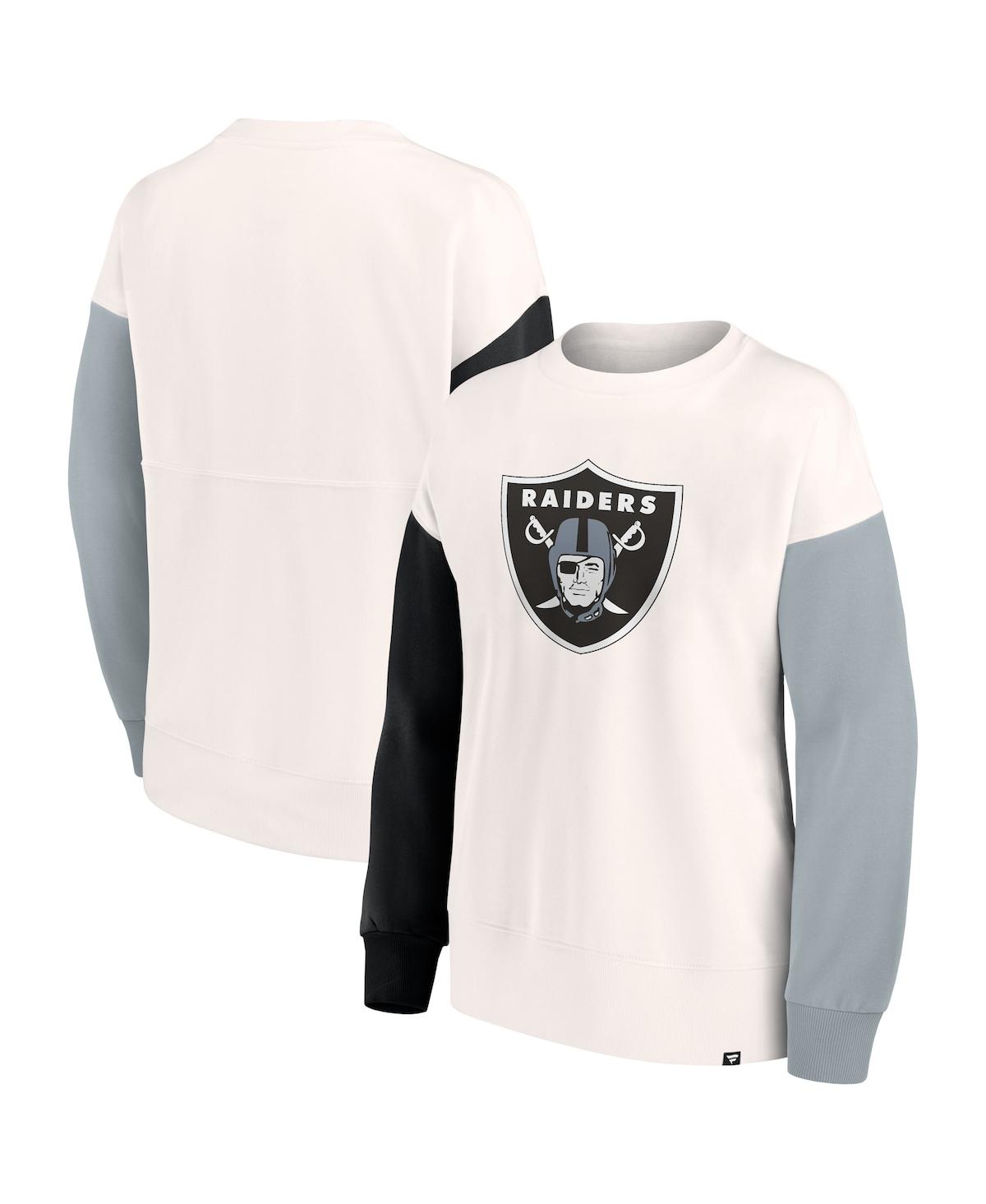 Shop Fanatics Women's  White Las Vegas Raiders Colorblock Primary Logo Pullover Sweatshirt