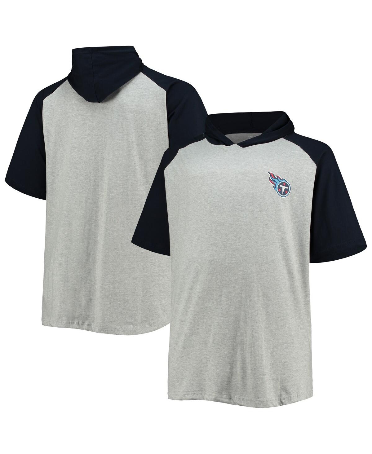 Fanatics Men's Heathered Gray, Navy Tennessee Titans Big And Tall Raglan Short Sleeve Pullover Hoodie In Heathered Gray,navy
