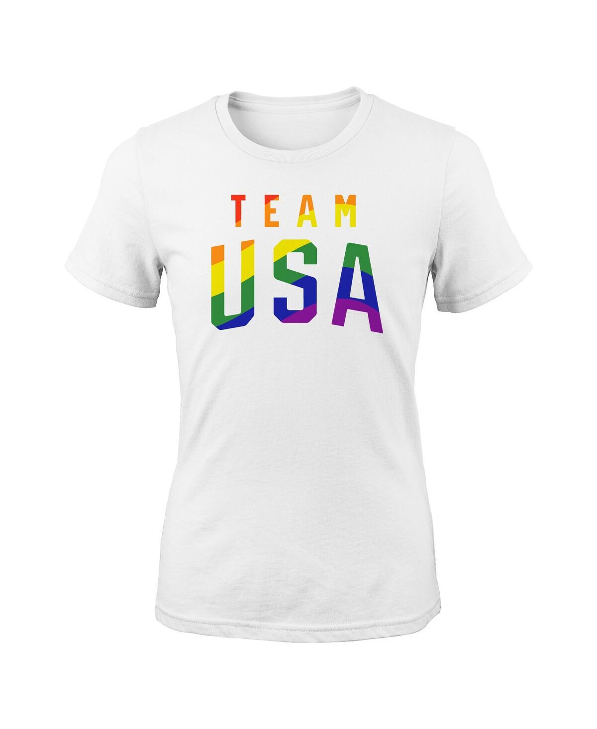 Outerstuff Women's White Team Usa Stacked Logo Pride Month T-shirt