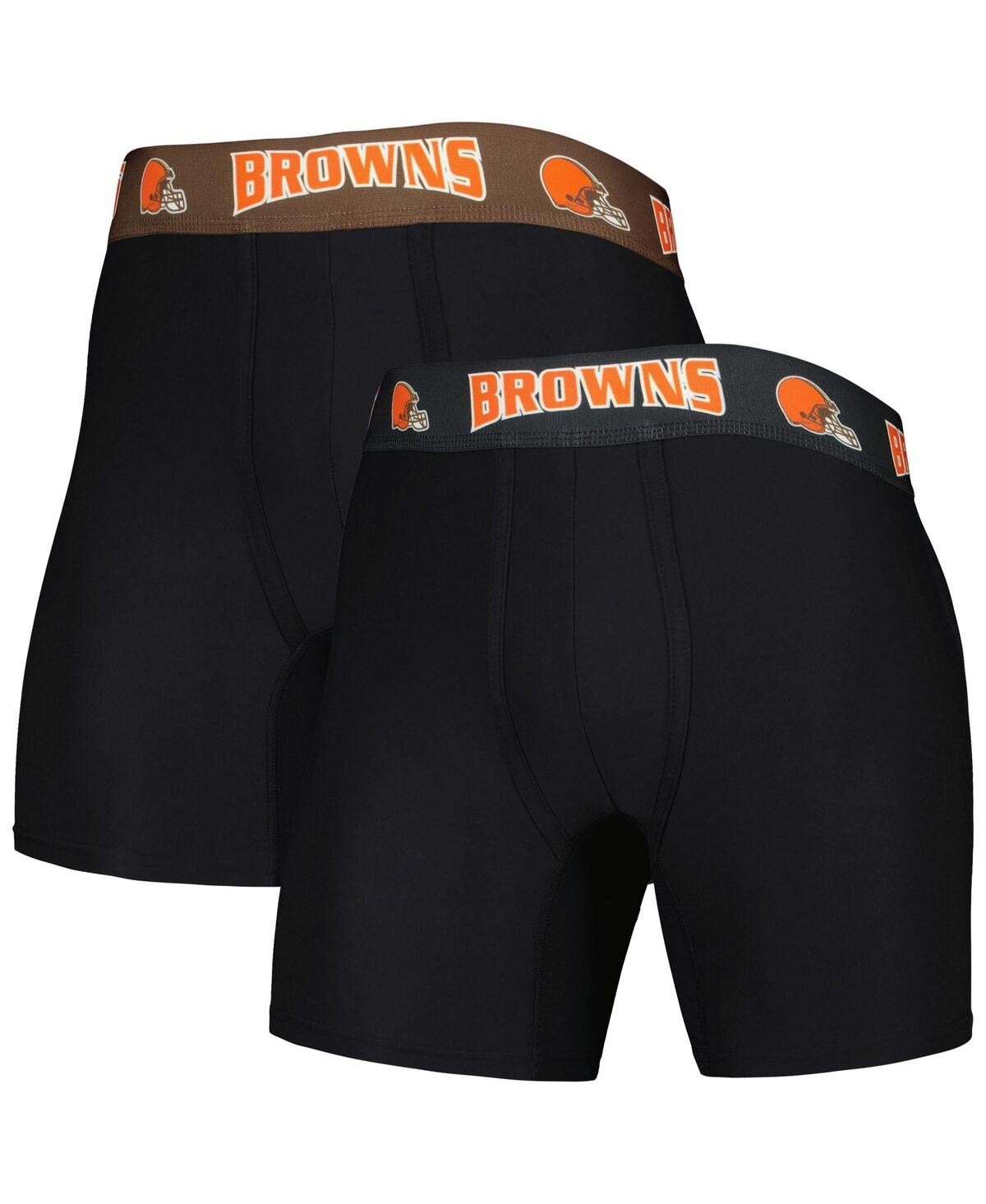 Shop Concepts Sport Men's  Black, Brown Cleveland Browns 2-pack Boxer Briefs Set In Black,brown