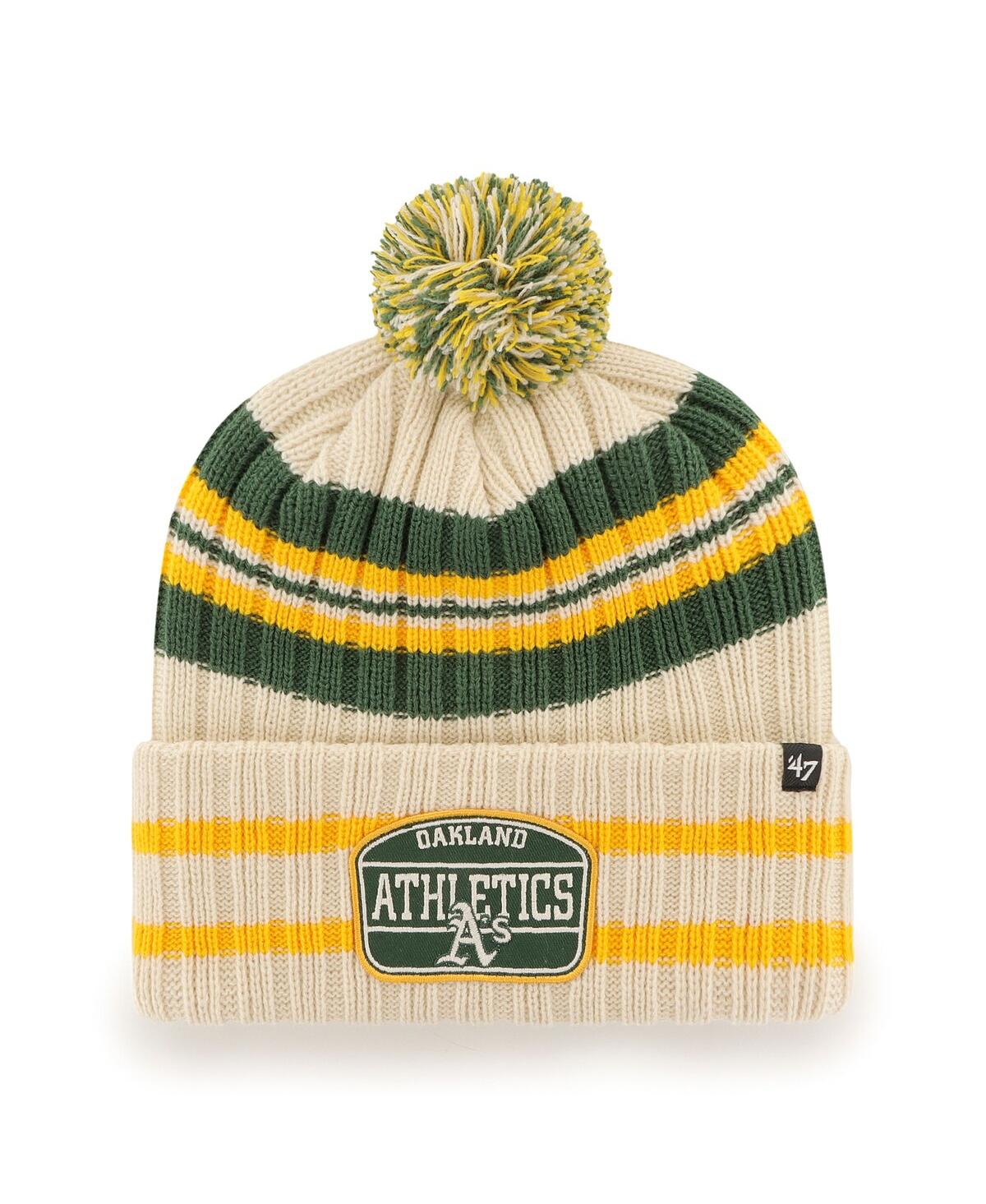 47 Brand Men's ' Natural Oakland Athletics Home Patch Cuffed Knit Hat With Pom