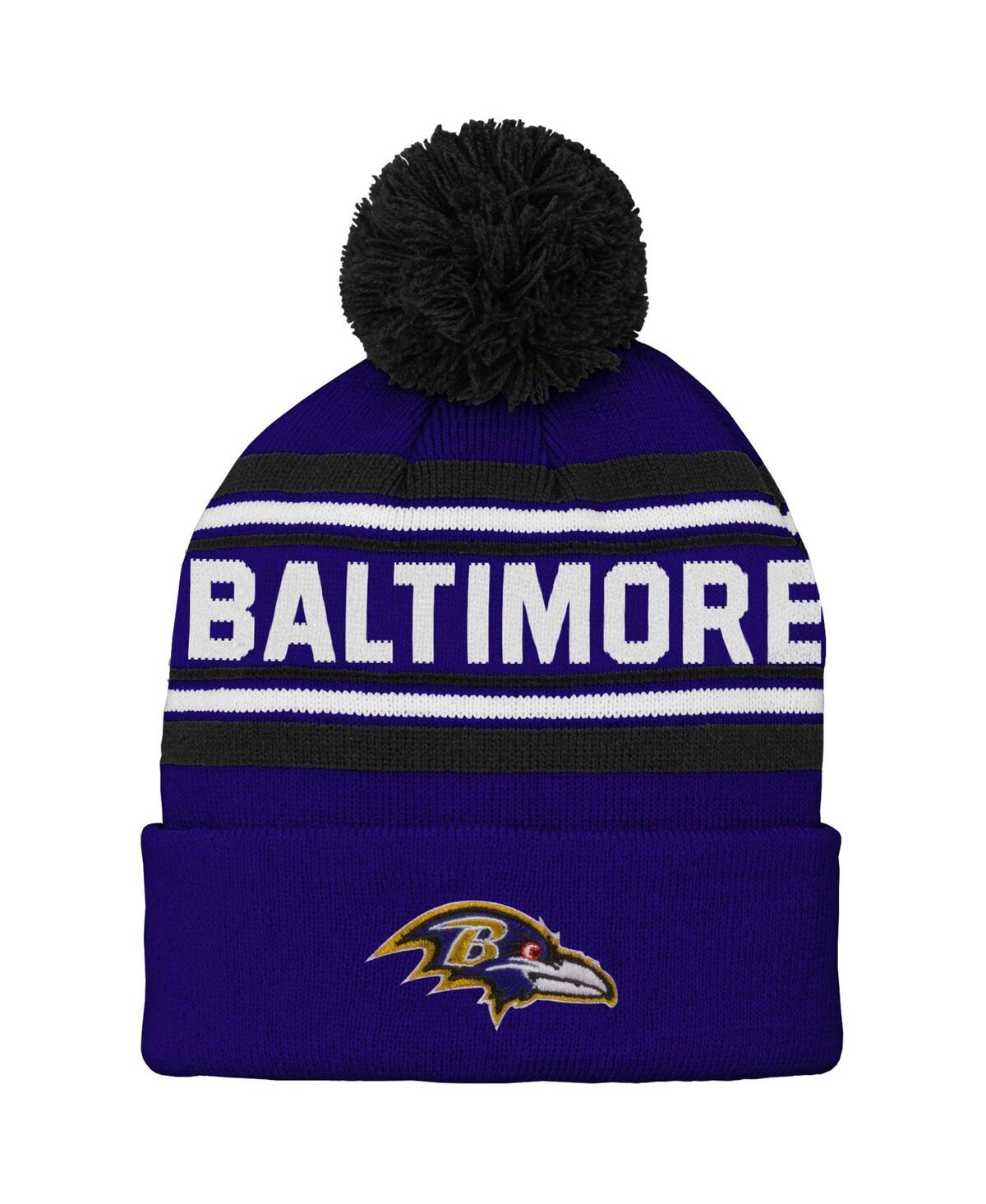 Outerstuff Big Boys And Girls Purple Baltimore Ravens Jacquard Cuffed Knit Hat With Pom In Purple