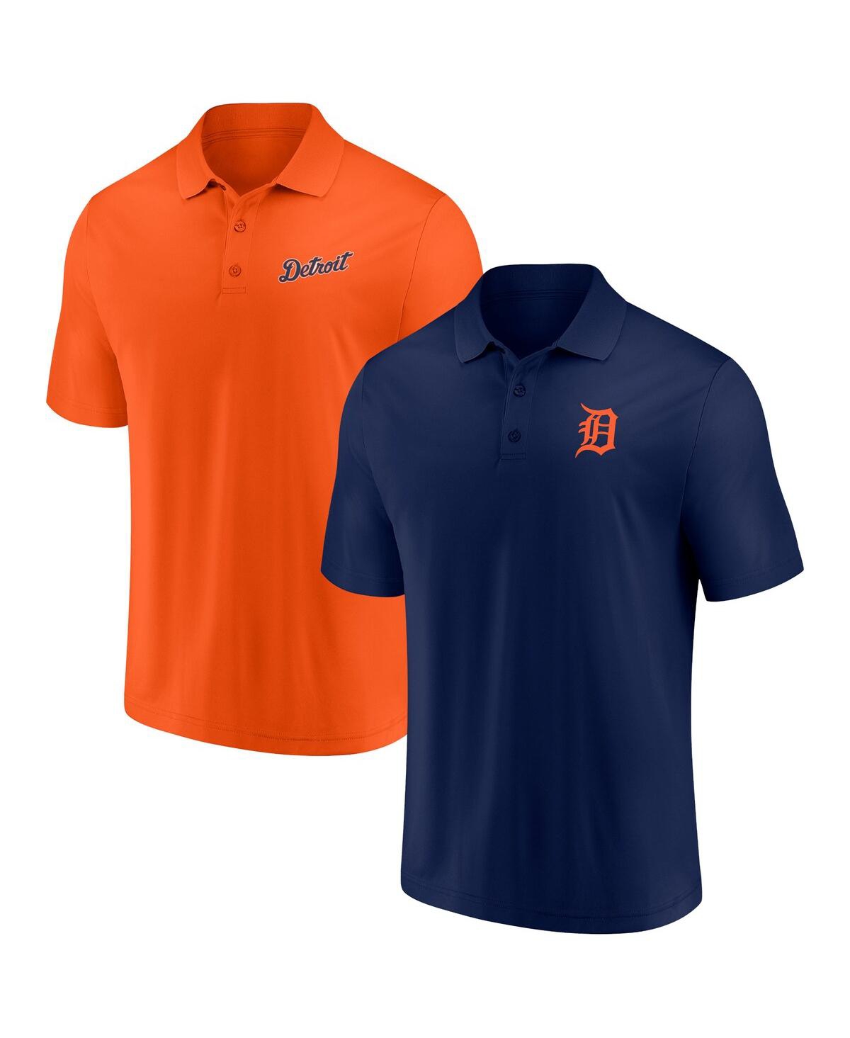 Fanatics Men's  Navy, Orange Detroit Tigers Dueling Logos Polo Shirt Combo Set In Navy,orange