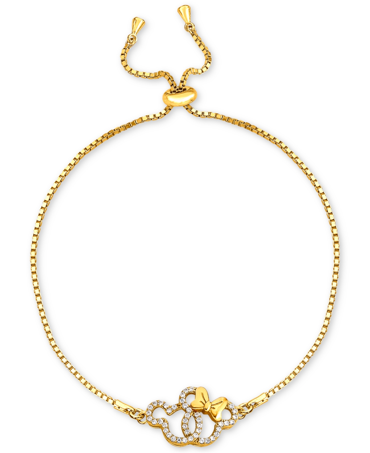 Cubic Zirconia Mickey & Minnie Mouse Interlocking Bolo Bracelet in 18k Gold-Plated Sterling Silver - Gold Over Silver