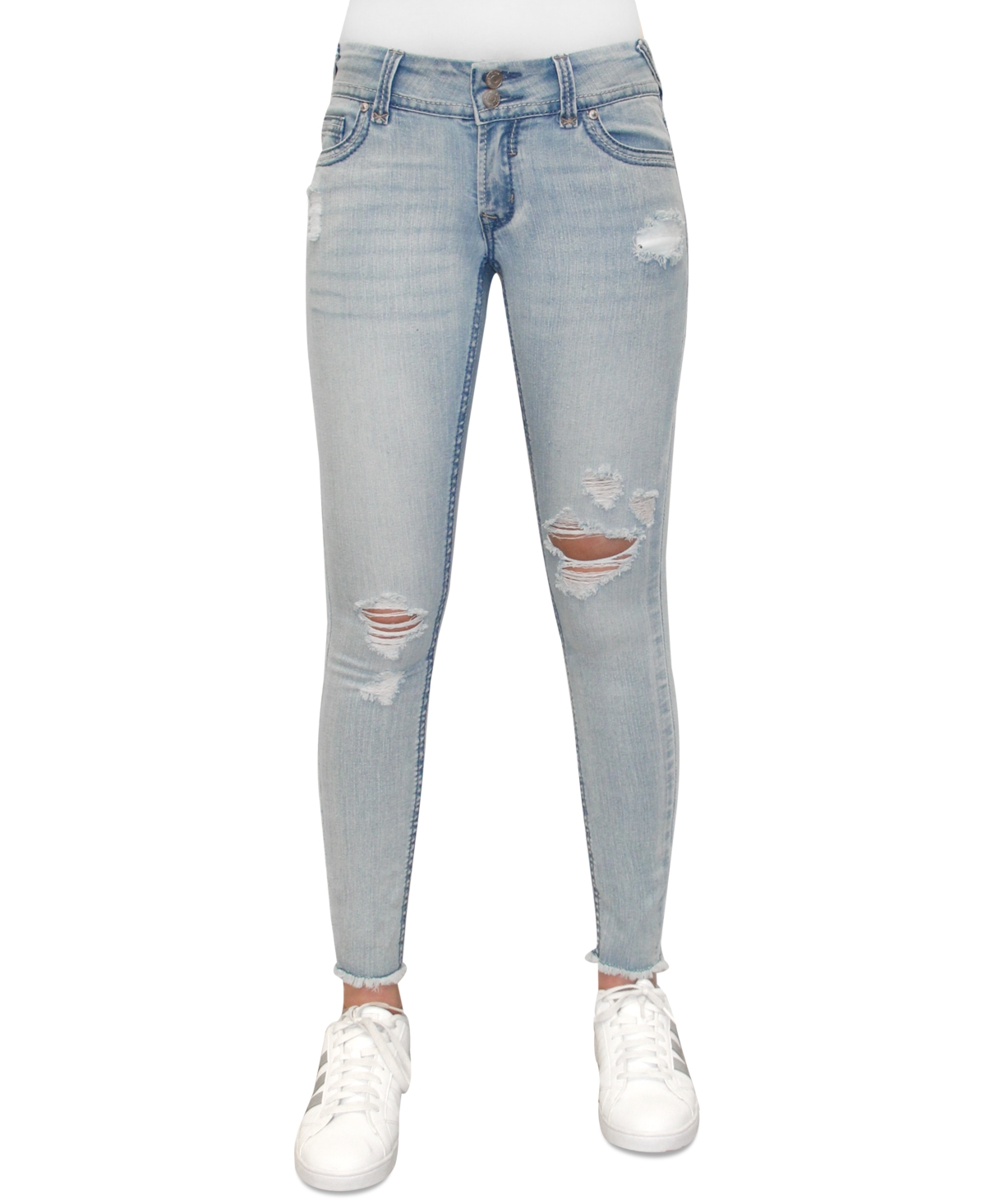 Juniors' Ripped Double-Button Jeans - Light Wash