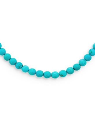 Blue Faceted Synthetic Stabilized Turquoise Round Gem Stone 10MM Bead Strand Necklace Silver Plated Clasp