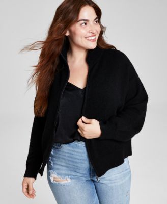 And Now This - Trendy Plus Size Zippered Mock-Neck Sweater