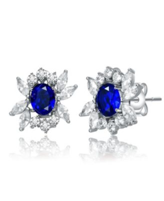 Sterling Silver White Gold Plated Cubic Zirconia Marquise Cluster Earrings