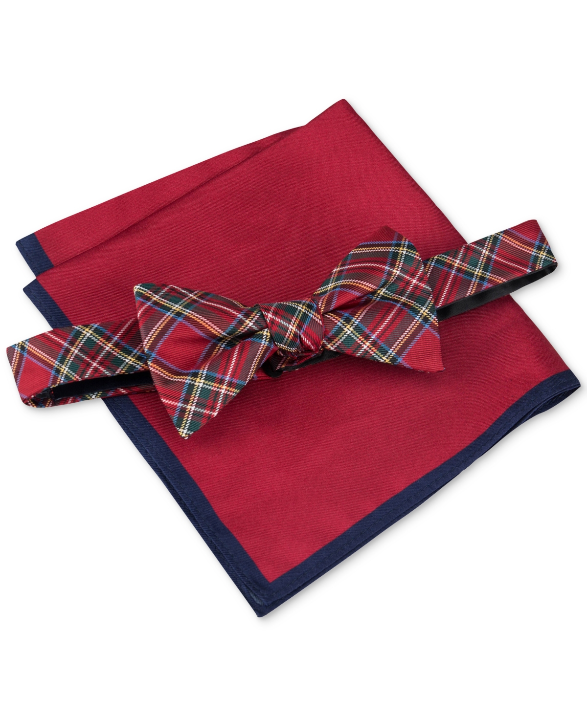 Tommy Hilfiger Men's Royal Plaid Bow Tie & Solid Pocket Square Set In Red