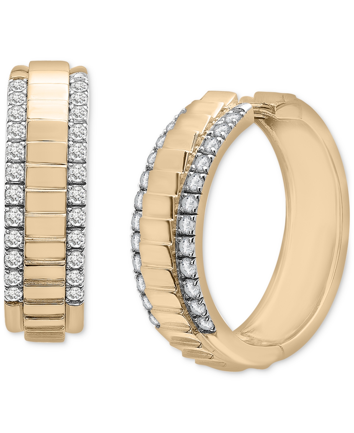 Diamond Border Textured Small Hoop Earrings (1/2 ct. t.w.) in Gold Vermeil, Created for Macy's - Gold Vermeil