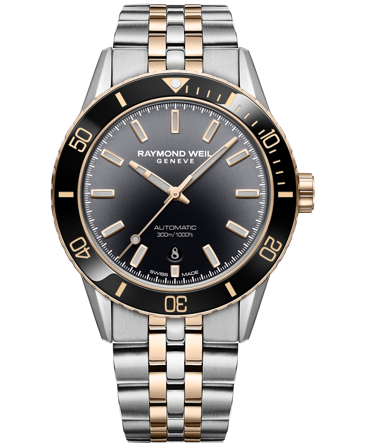 Raymond Weil Men's Swiss Automatic Freelancer Diver Two-tone Stainless Steel Bracelet Watch 43mm In Black