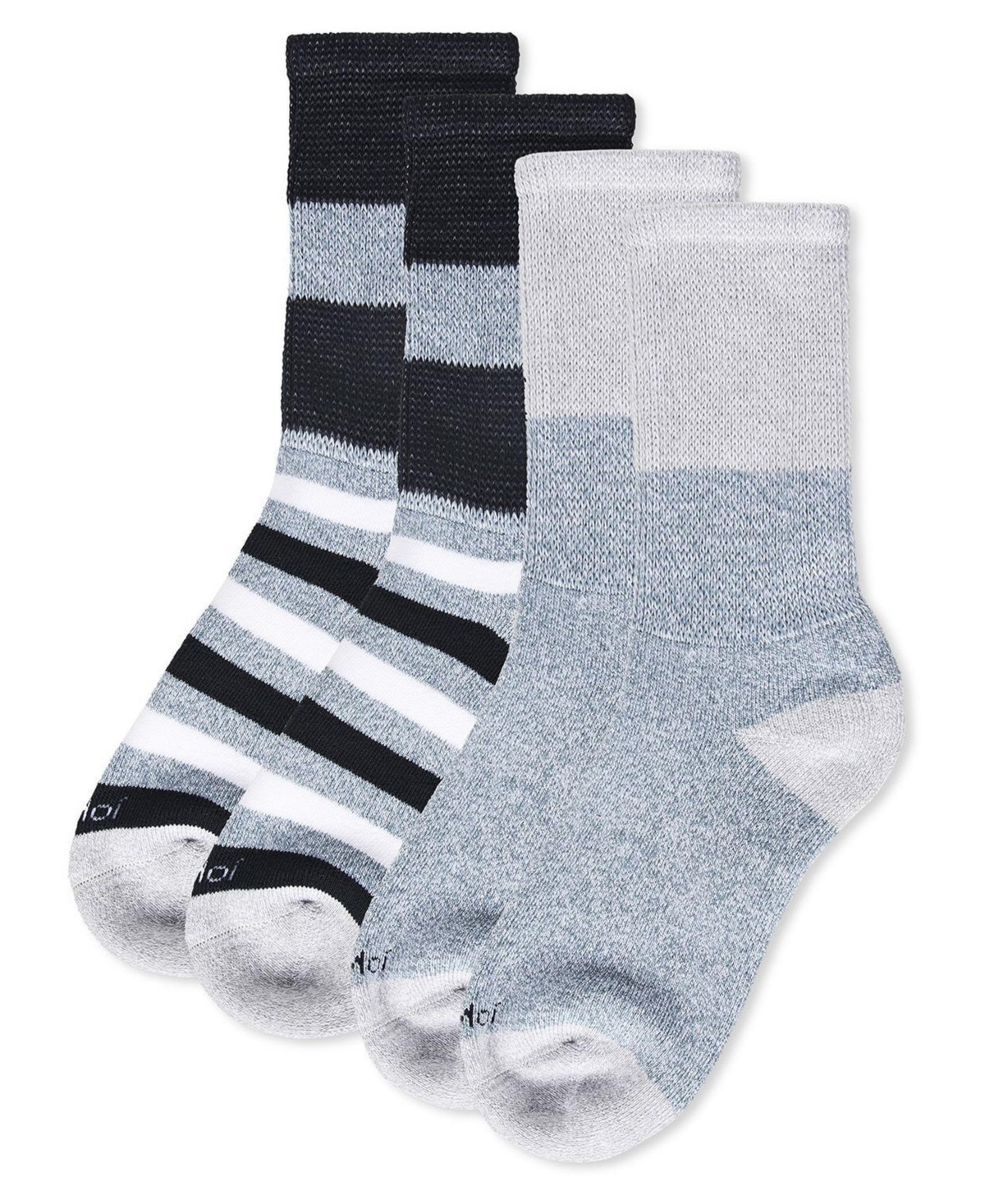 Memoi Men's Diabetic Multi-stripe Full Cushion Crew Socks, Pair Of 2 In Denim