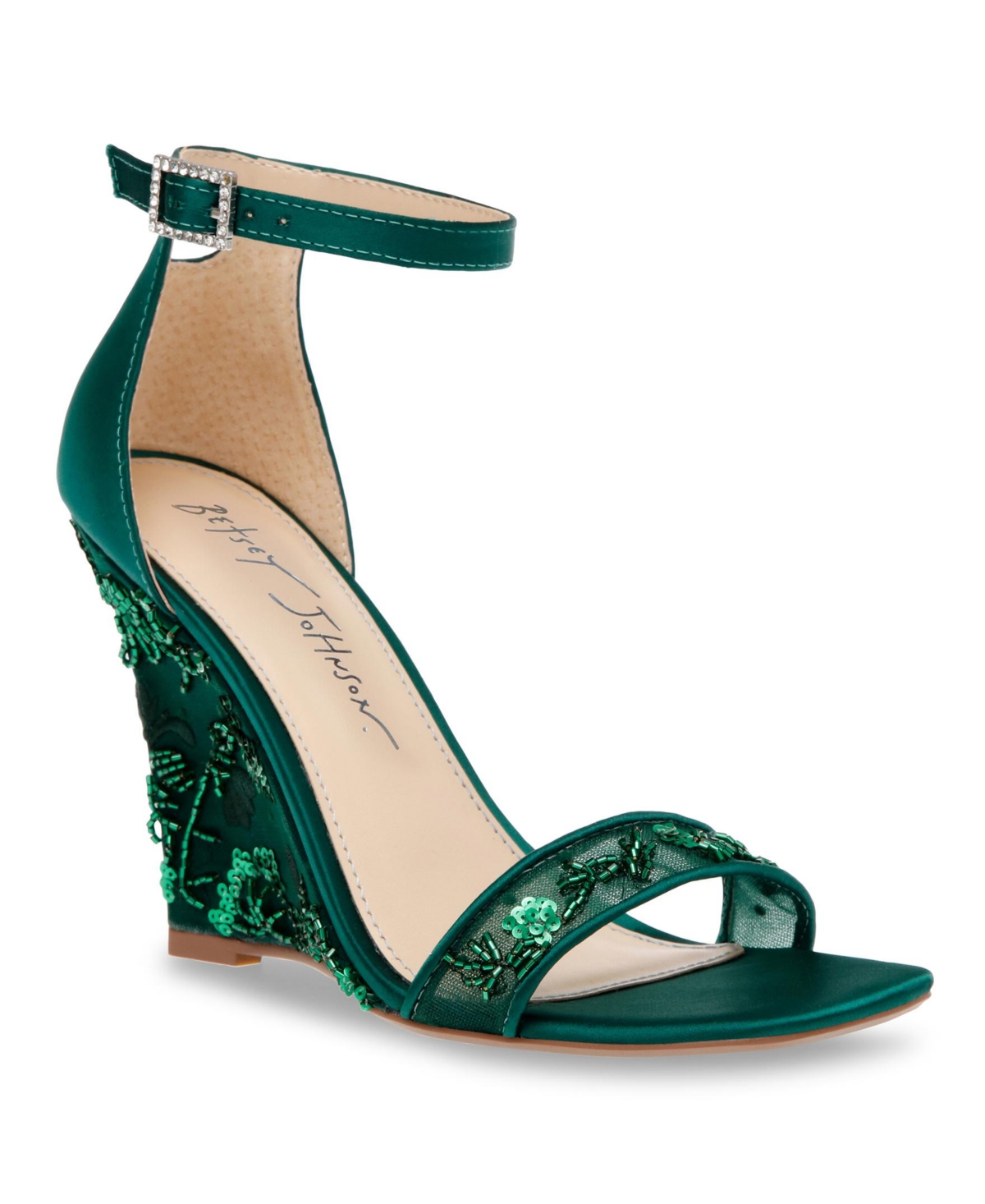 Betsey Johnson Women's Ivan Beaded Wedge Evening Sandals In Emerald