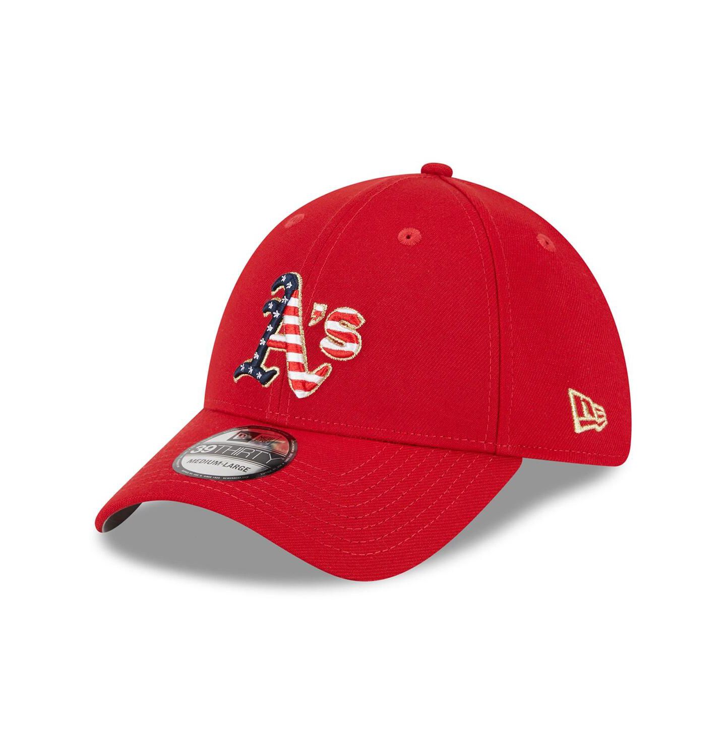 Мужской головной убор New Era Red Oakland Athletics 2023 Fourth of July 39THIRTY Flex Fit Hat — фото 2