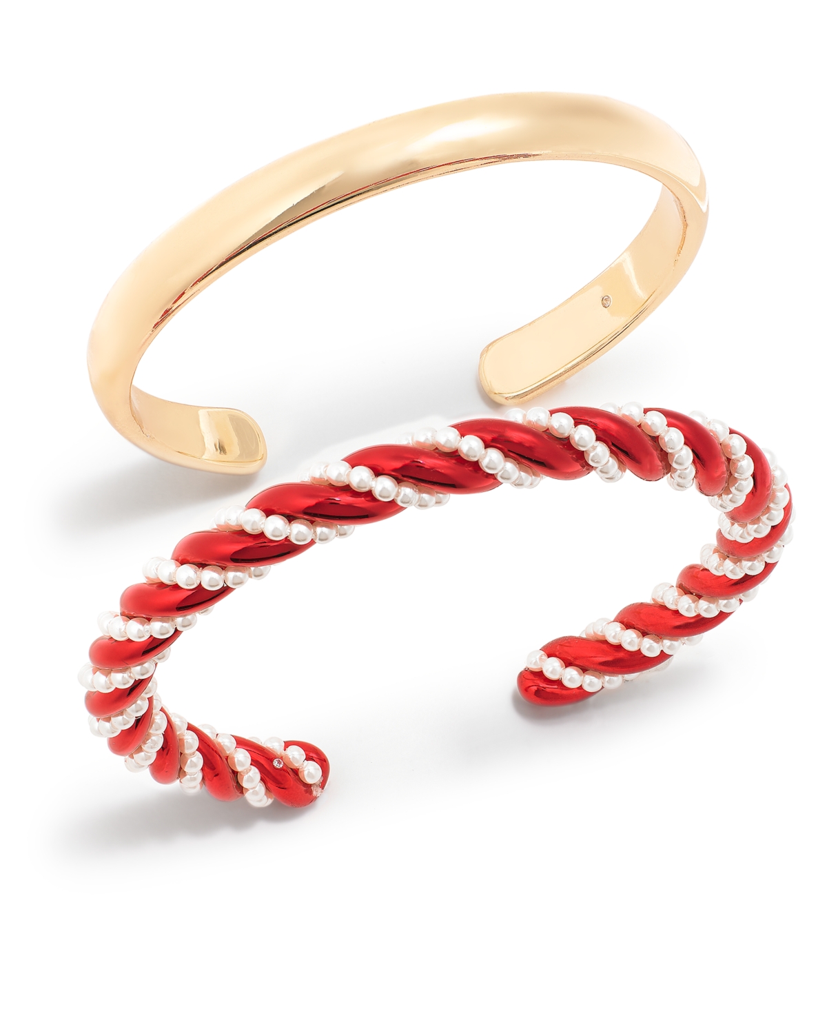Holiday Lane Two-tone 2-pc. Set Imitation Pearl Swirl Cuff Bracelets, Created For Macy's In Red