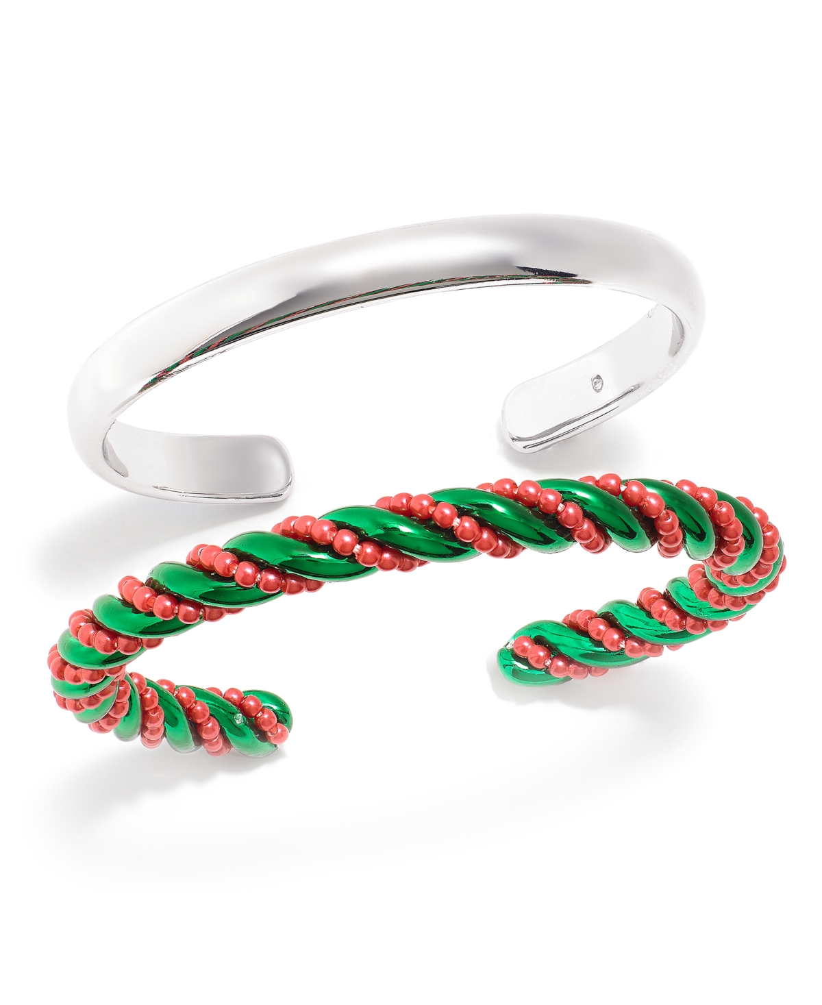 Holiday Lane Two-tone 2-pc. Set Imitation Pearl Swirl Cuff Bracelets, Created For Macy's In Green