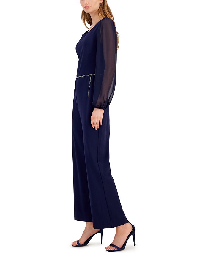 Connected ChainBelt SheerSleeve Jumpsuit Macy's