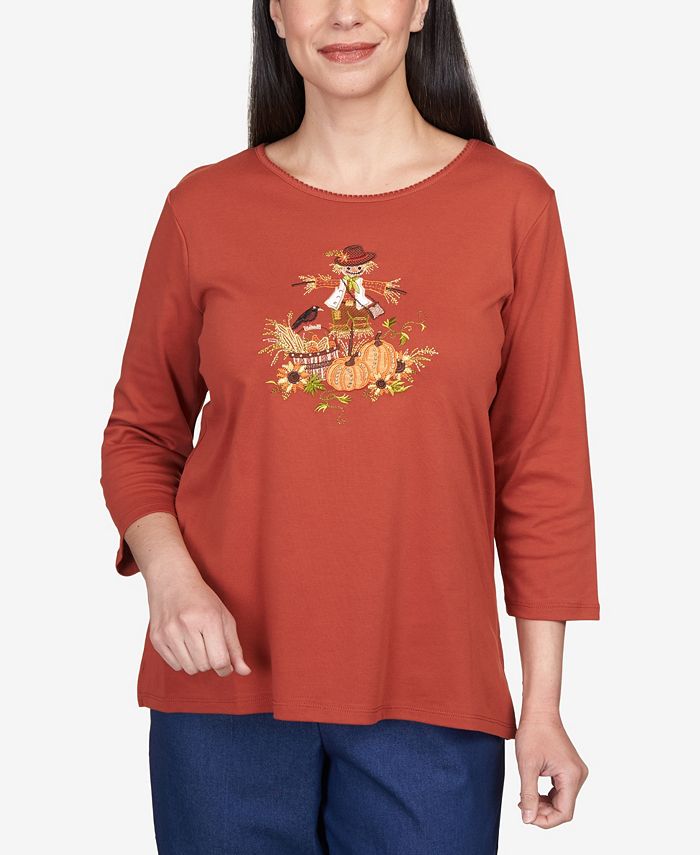 Alfred Dunner Petite Classics Scarecrow Crew Neck Top - Macy's