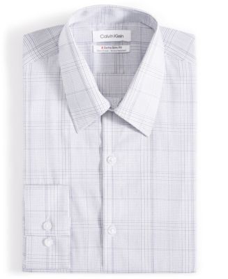 Calvin Klein Men's Slim Fit Stretch Performance Plaid Dress Shirt Beige Size 16.5X32X33