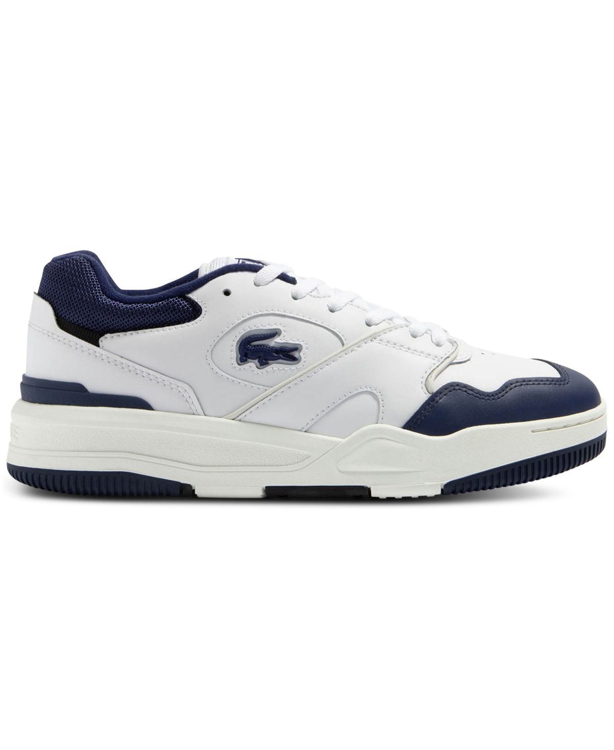 Lacoste Men's Lineshot Leather Lace-up Low Top Sneakers In White,navy