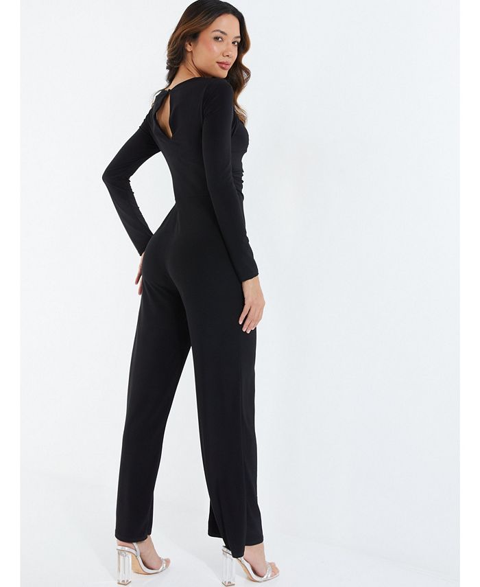 QUIZ Women's Ity Jumpsuit With Keyhole Neck And Long Sleeves - Macy's
