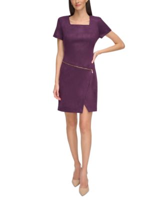 Calvin Klein - Petite Faux-Suede Zip-Trim Sheath Dress