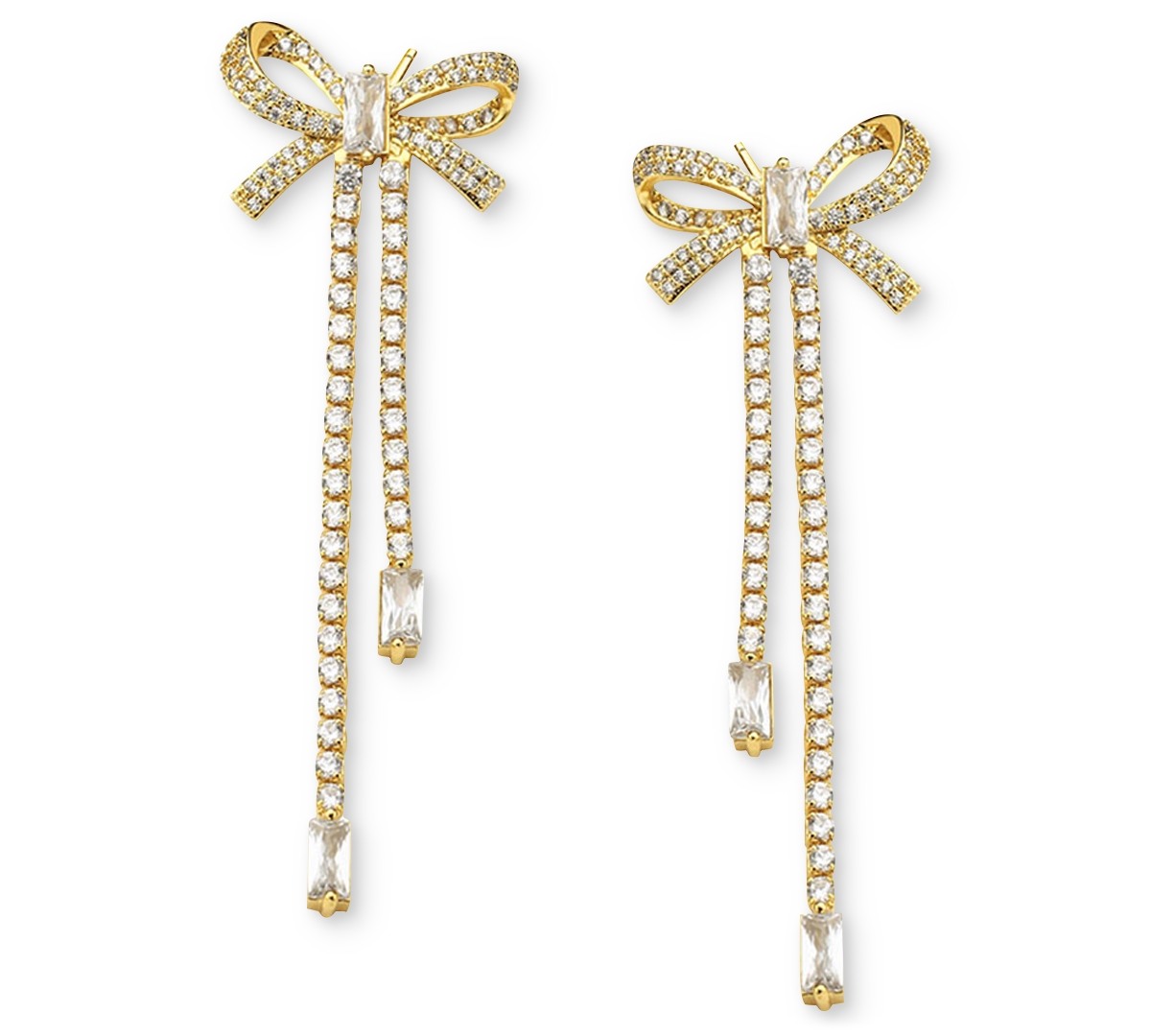 18k Gold-Plated Cubic Zirconia Bow Linear Drop Earrings - Gold