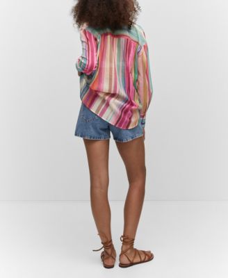 MANGO Women's Multi-Color Striped Shirt