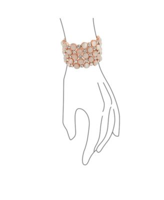 Holiday Fashion Wide Cuff Pink Rose Gold Plated Pink Cats Eye Crystal Statement Stretch Bracelet Prom