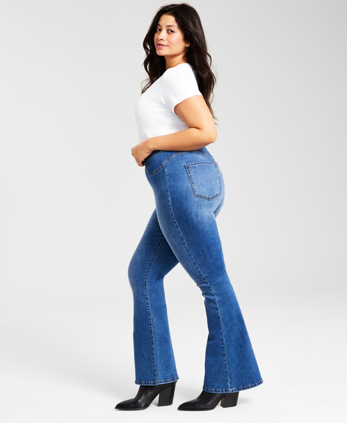 Shop Celebrity Pink Trendy Plus Size Curvy Pull-on Flare-leg Jeans In Love Songs
