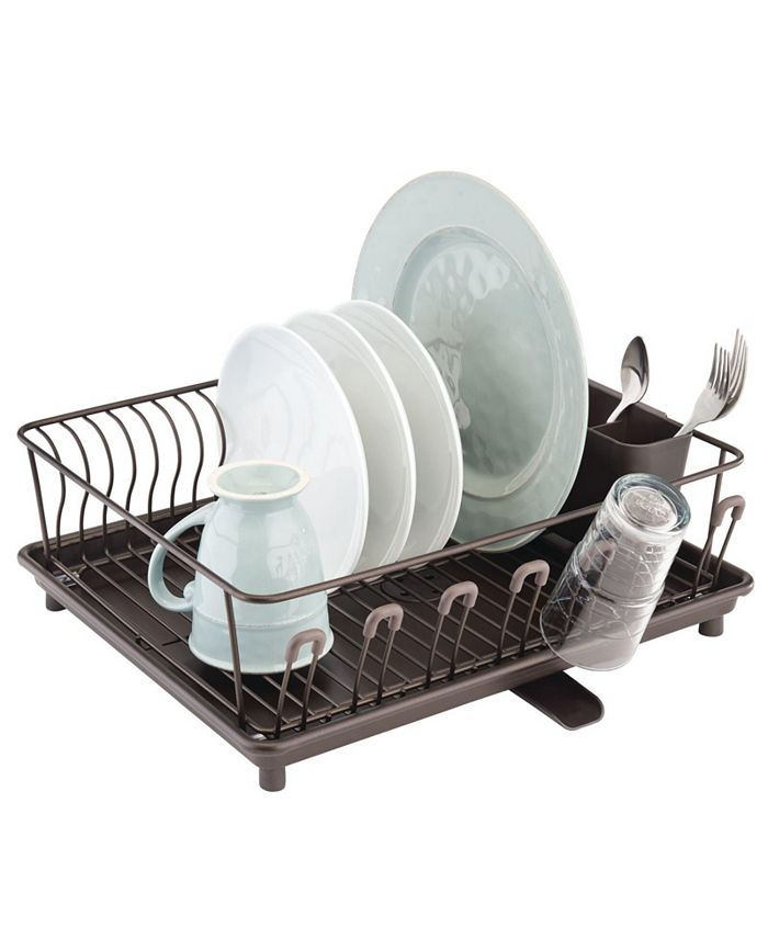 mDesign Large Kitchen Dish Drying Rack with Adjustable Swivel