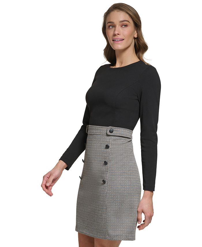 DKNY Petite MixedMedia Houndstooth Sheath Dress Macy's