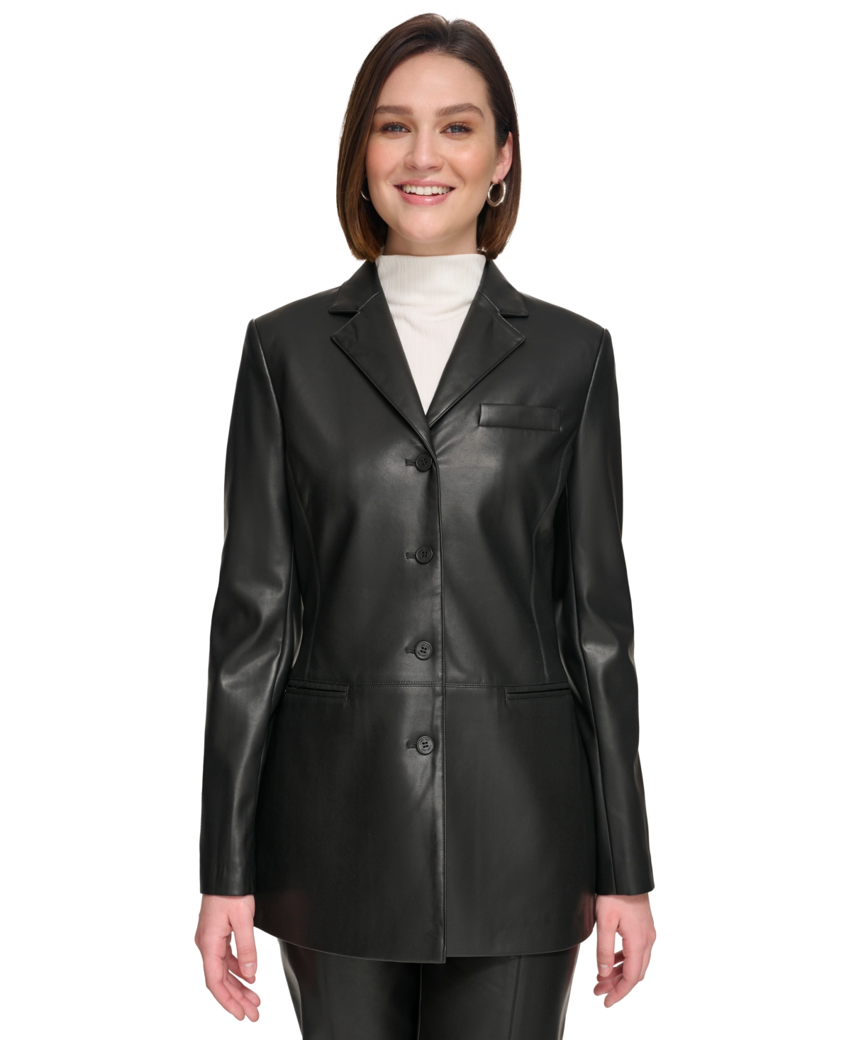 Calvin Klein Women's Four-button Faux Leather Blazer In Black