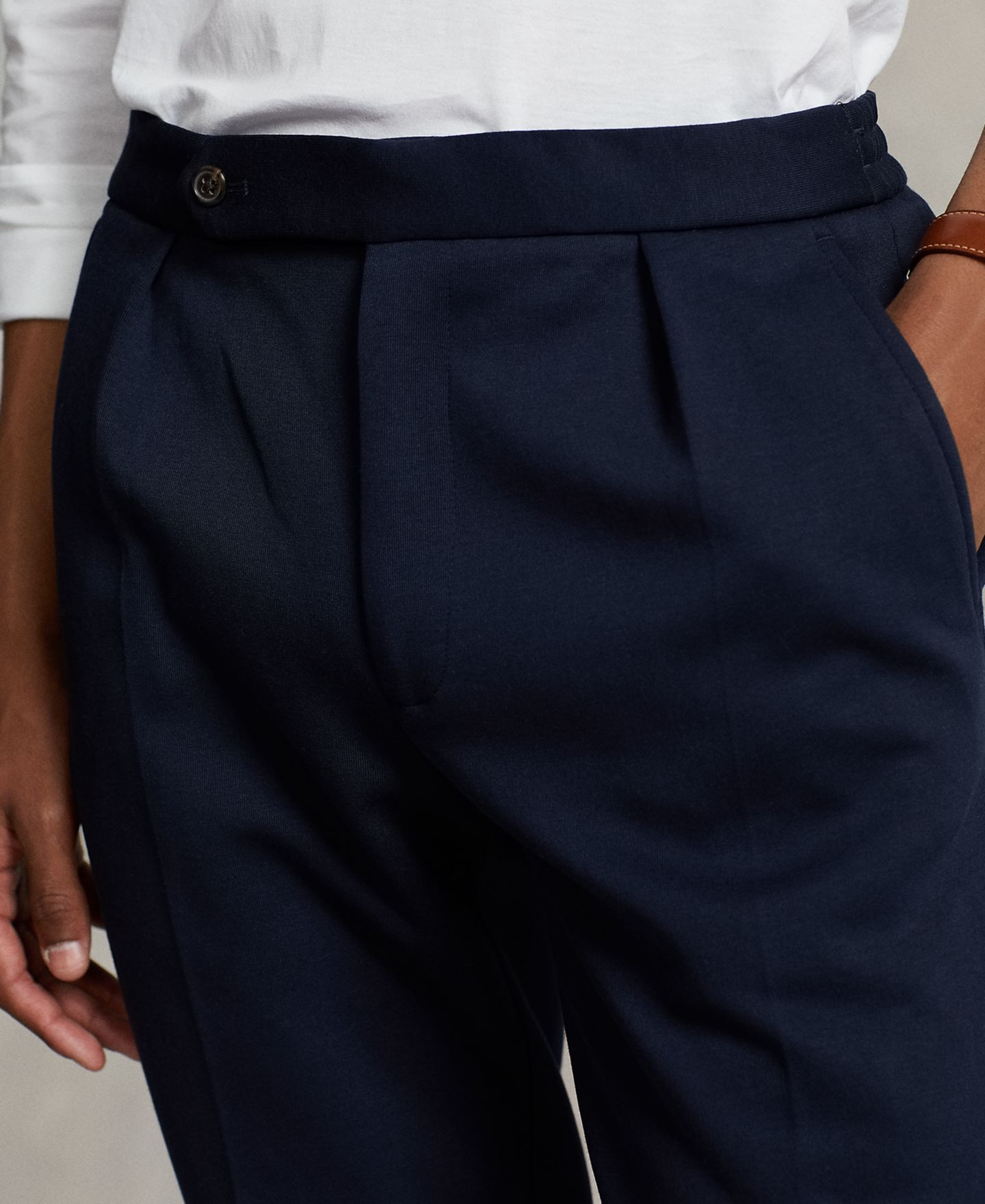 Мужские брюки Polo Ralph Lauren Pleated Double-Knit Suit Trousers, цвет: Тёмно-синий — фото 3