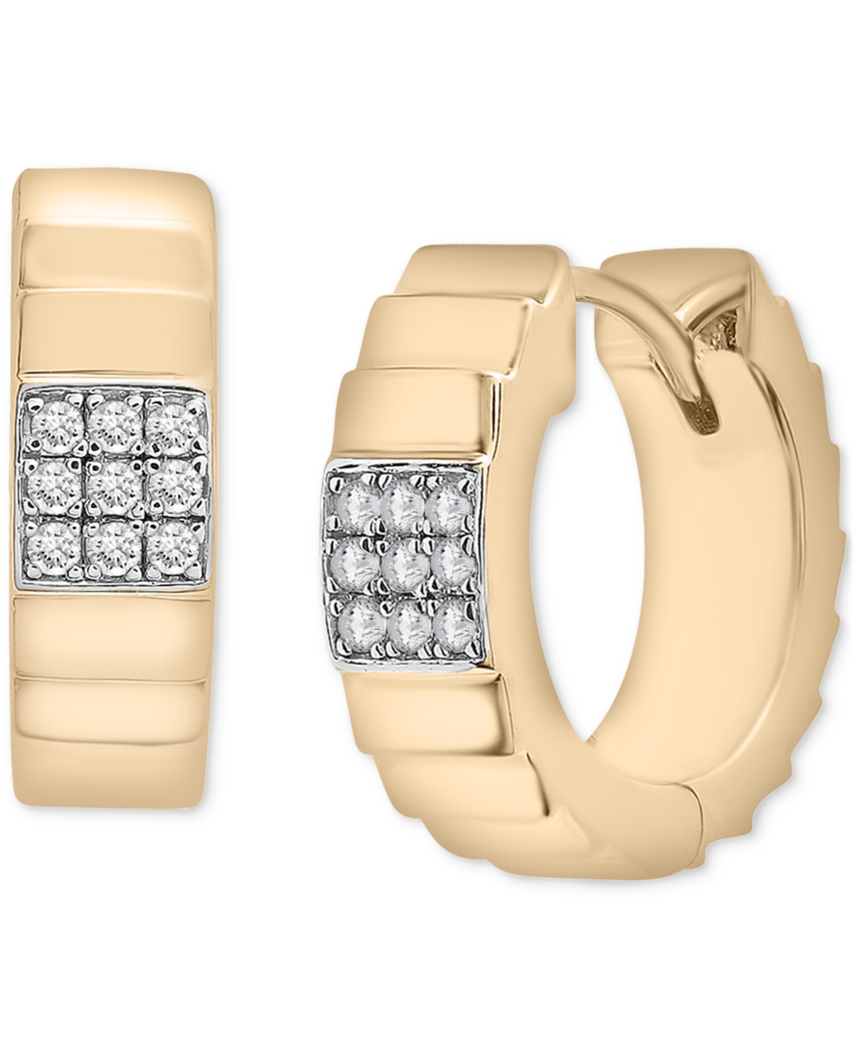 Diamond Textured Small Huggie Hoop Earrings (1/10 ct. t.w.) in Gold Vermeil, Created for Macy's - Gold Vermeil