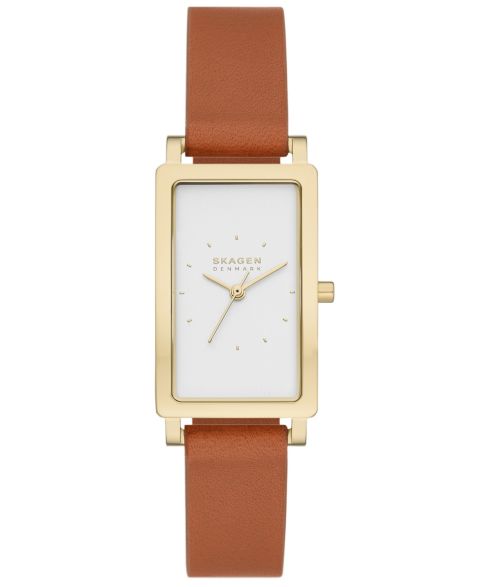 Женские часы Skagen Hagen Quartz Three Hand Brown Leather Watch, 22mm