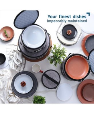 6 Piece Hard Shell Fine China Plates, Platters and Silverware Storage Set - Holds a 12 Serving Set