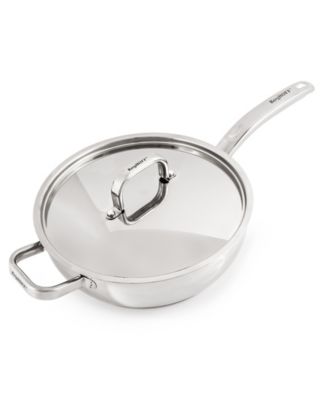 Belly Shape 18/10 Stainless Steel 9.5" Deep Skillet with SS Lid, 3.2qt.
