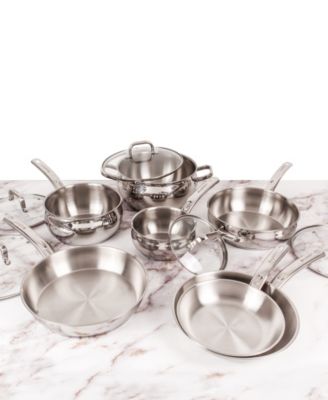 Belly Shape 12pc 18/10 Stainless Steel Cookware Set, Glass Lids