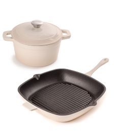 BergHOFF Neo 3Pc Cast Iron Cookware Set, Fry Pan 10, Square Grill Pan 11  & Slotted Steak Press, White in 2023