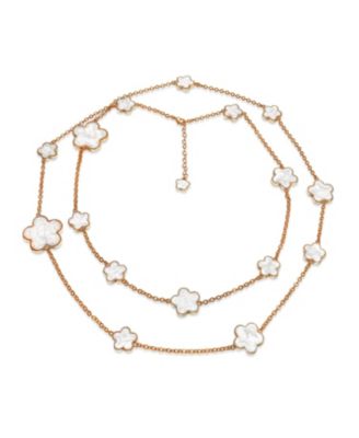 Large & Small Enamel Flower Station Chain Wrap Layer Clover Necklace Rose Gold Plated