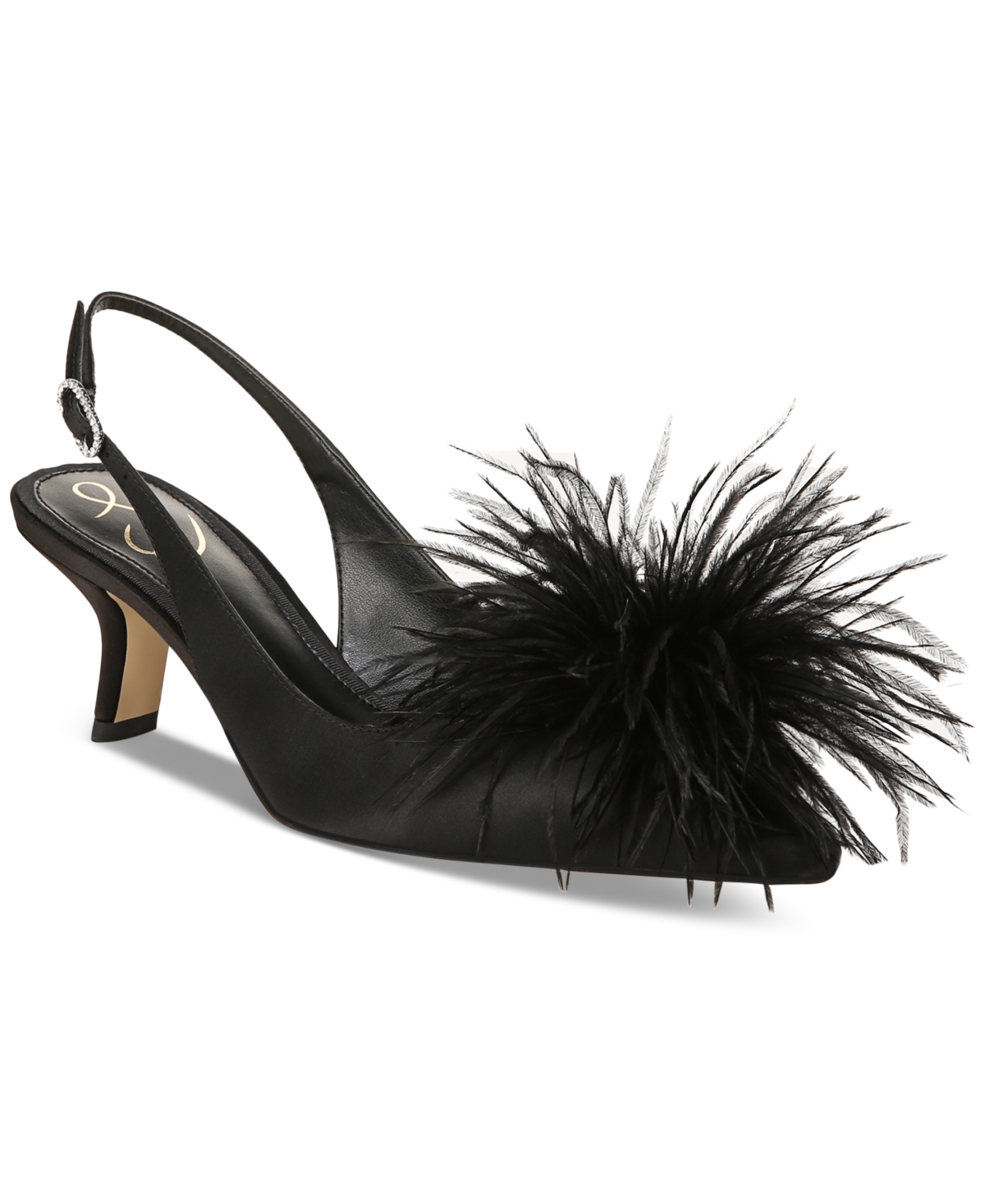 Shop Sam Edelman Women's Bianka Feather Slingback Kitten-heel Pumps In Black Satin