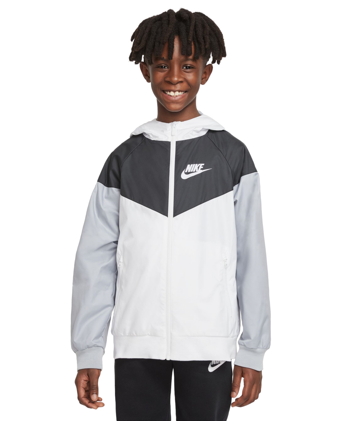 Shop Nike Sportswear Windrunner Boys' Jacket In White,black,gray