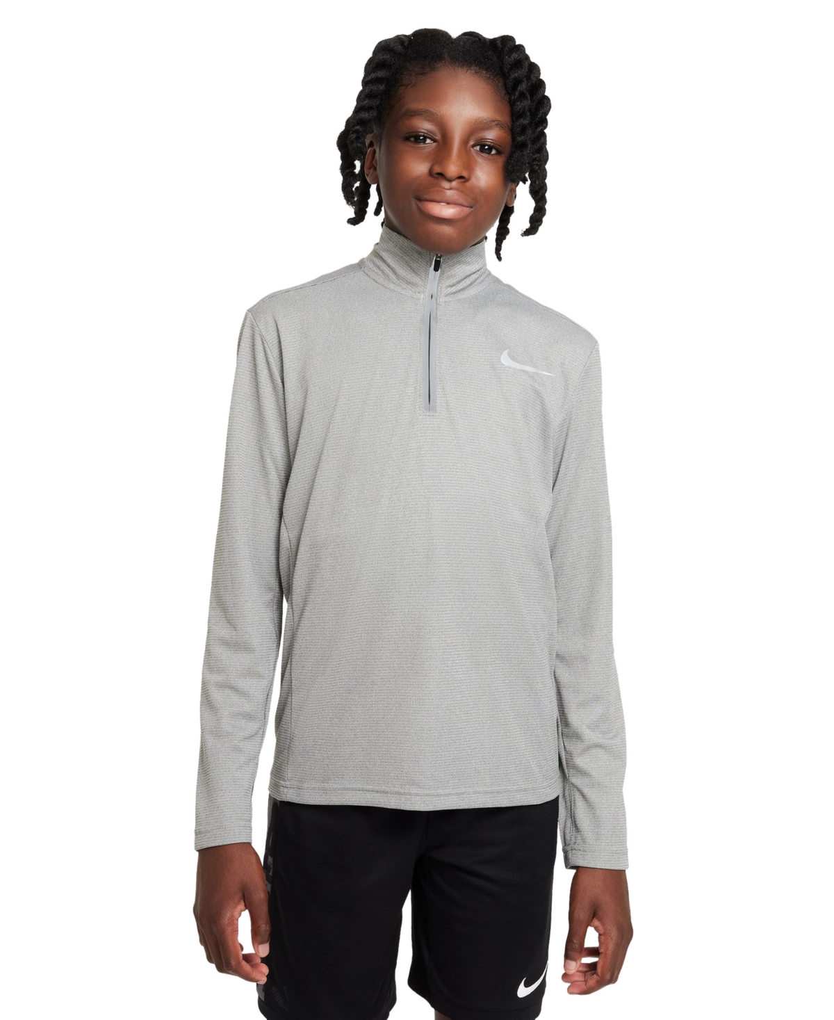 Nike Kids' Boys Dri-fit Poly+ Loose-fit 1/4-zip Training T-shirt In Carbon Heather,reflective Silv