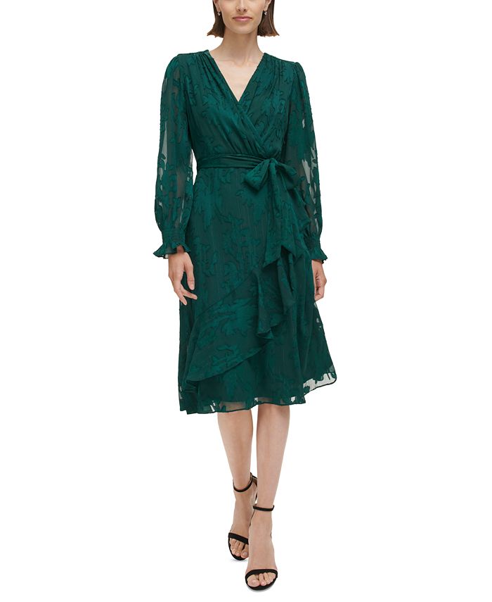 Jessica Howard Petite Surplice V Neck Belted Midi Dress Macy s