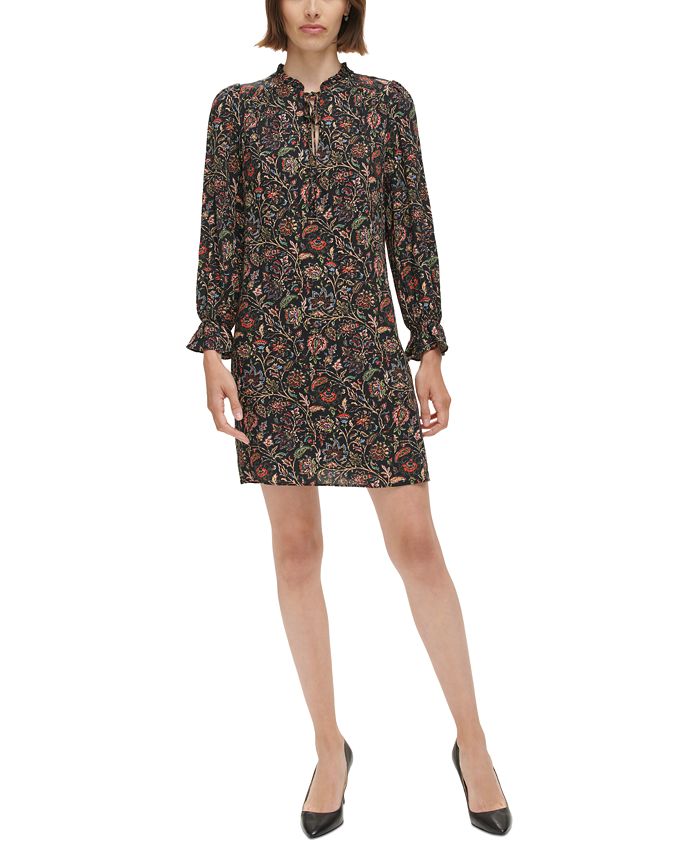 Jessica Howard Petite Printed Ruffled Long Sleeve Dress Macy s