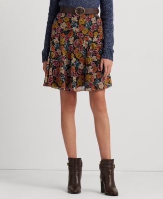 로렌 랄프로렌 Lauren Ralph Lauren Womens Floral Crinkle Georgette Skirt,Black/orange/multi