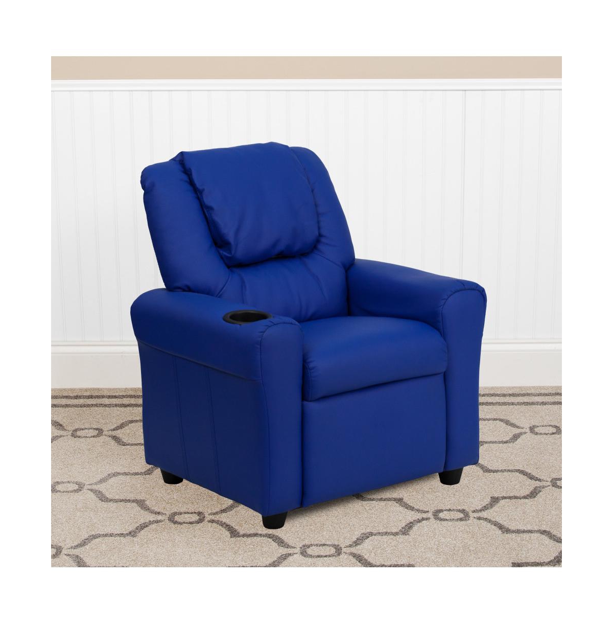 Contemporary Kids Recliner Chair With Cup Holder And Headrest