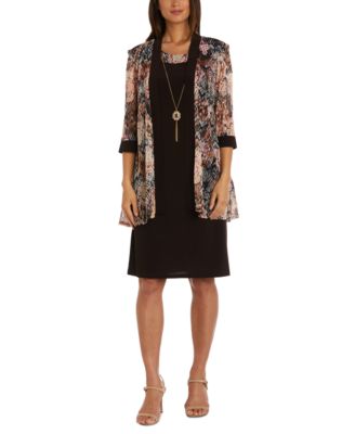 R M Richards Petite Floral Open Front Jacket Necklace Dress Macy s