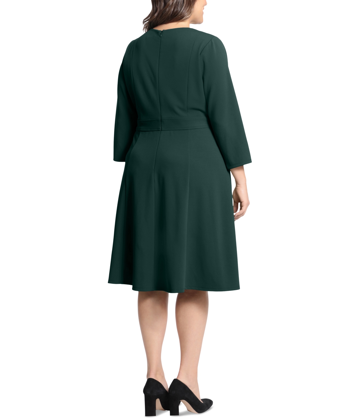 London Times Plus Size 3/4-Sleeve Tab-Waist Fit & Flare Dress